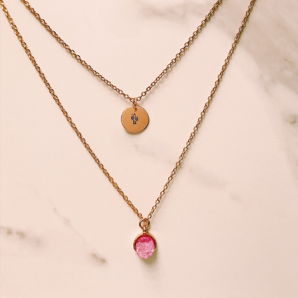 Pink gem & cactus necklace